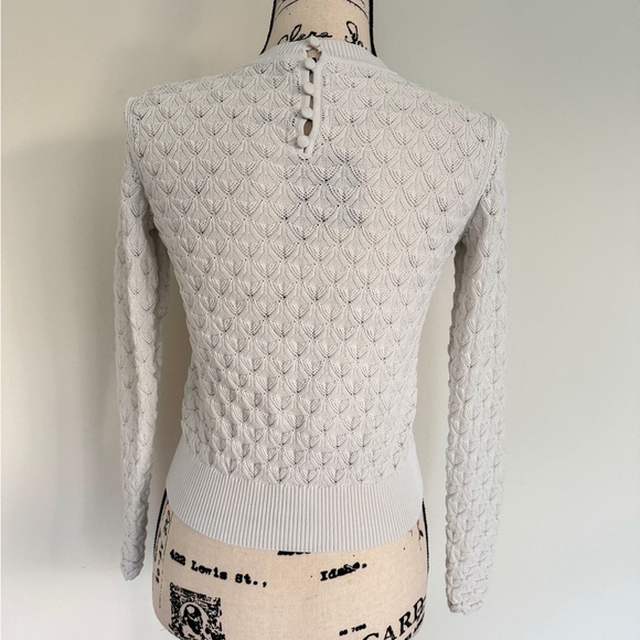 Club Monaco Sweater Pointelle Knit Sz S Ivory Ribbed Collar/Hem Quiet Luxurycore - Picture 10 of 14